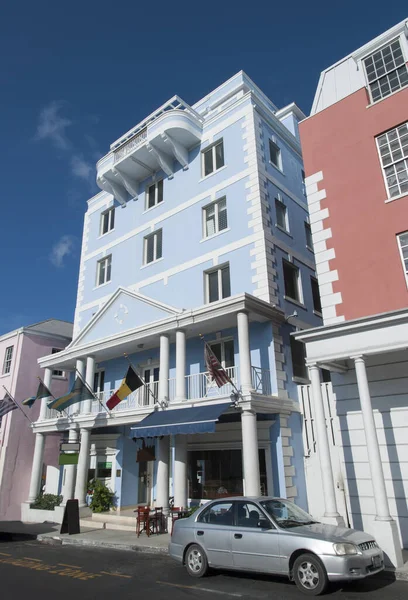 Barevné Stylové Budovy Slunečného Dne Centru Nassau Bahamy — Stock fotografie