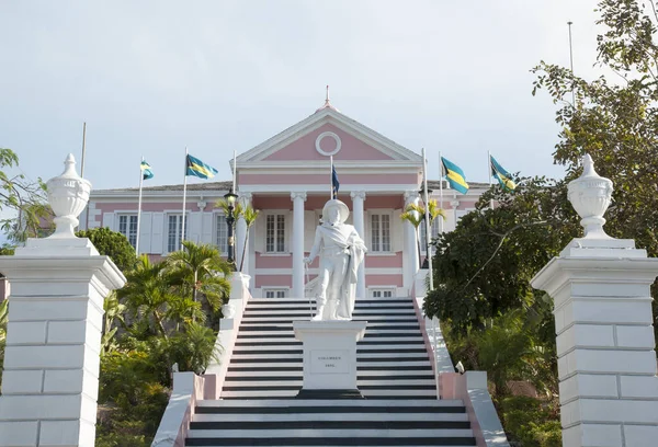 Storica Casa Del Governo Con Monumento Colombo Nassau Capitale Delle — Foto Stock