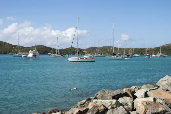 Jachten Drijven Het Midden Van Long Bay Charlotte Amalie Stad — Stockfoto