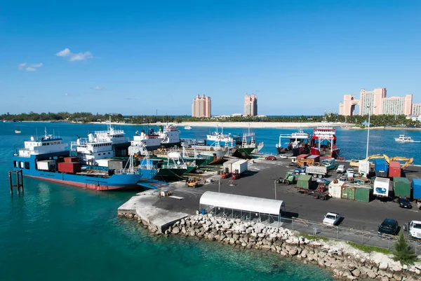 Isla Industrial Artificial Potters Cay Nassau Puerto Entre Ciudad Nassau — Foto de Stock