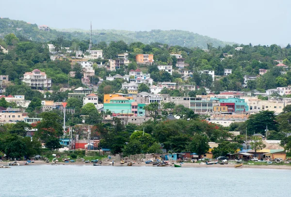 Vista Una Playa Local Llena Barcos Madera Montego Bay Centro — Foto de Stock