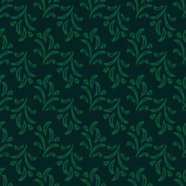 Koyu yeşil arka planda kusursuz soyut çiçek desenleri. Güzel yapraklı süs. Duvar kağıtları, tekstil, kumaşlar, hatıra defteri, ambalaj, dekorasyon, tebrik kartları, baskı kartları için mükemmel.