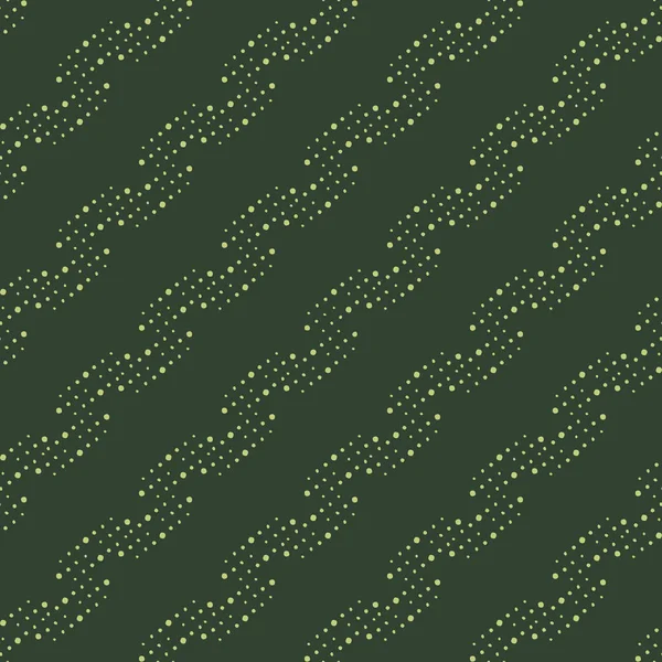 深色草绿色背景上的无缝壁纸 各种不均匀的点 圆圈形成扭曲的对角线图案 纺织品 剪贴簿 网状织物的设计 — 图库照片