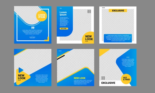 Set Editable Minimal Square Banner Template Blue Yellow Background Color — Stock Vector