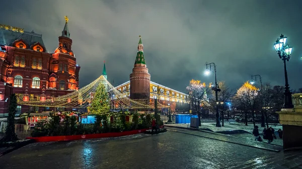 Moscú Enero 2020 Vista Del Conjunto Plaza Roja Por Noche — Foto de Stock
