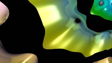 soyut kompozisyon düz akış formları parlak renkler, sarı-yeşil-siyah, üç boyutlu grafikler