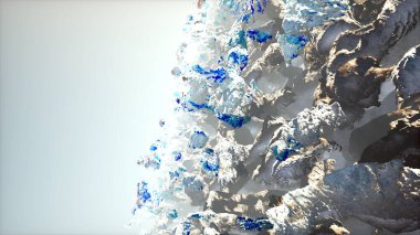 Kristal formlarının soyut bileşimi, 3 boyutlu grafikler, beyaz - mavi