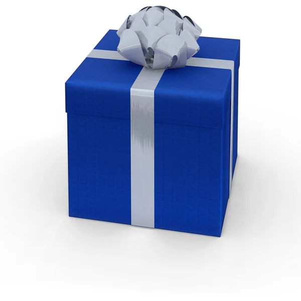 Prezent Świąteczne Niebieskie Pudełko Srebrną Wstążką Renderowania Izolat Nowy Rok — Zdjęcie stockowe