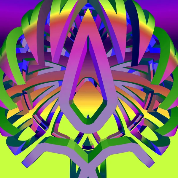 Abstract Geometrisch Driedimensionaal Afrikaans Patroon Violet Groen Render Rechtenvrije Stockafbeeldingen