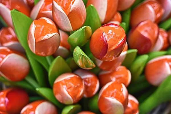 Sobre Tulipanes Rojos Madera Holanda Souvenirs — Foto de Stock
