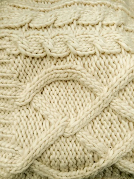 Creme Aus Weißer Gestrickter Aran Wolle Hintergrund — Stockfoto