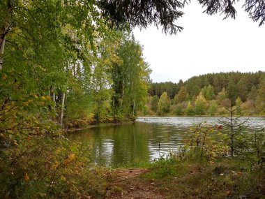 Gölün kenarındaki ağaçların gölgesinde dingin ve taze
