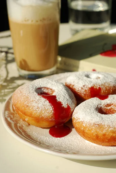 Donuts Frescos Açúcar Confeiteiro Para Café Manhã — Fotografia de Stock