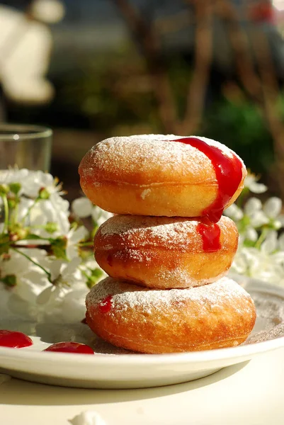 Donuts Frescos Açúcar Confeiteiro Para Café Manhã — Fotografia de Stock