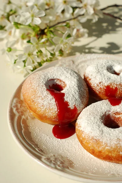 Ciambelle Fresche Allo Zucchero Velo Colazione — Foto Stock