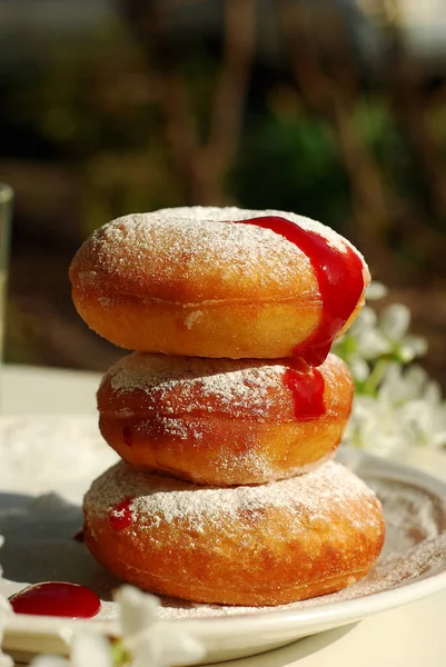Свіжі Пончики Глазурованому Цукрі Сніданок — стокове фото