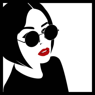 Beyaz arka planda gözlüklü bir kadın yüzü silueti.