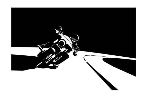Motocycliste Sur Une Promenade Moto Sur Autoroute Silhouette Motocycliste Casque — Image vectorielle