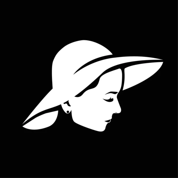 Visage Féminin Dans Chapeau Blanc Sur Fond Noir — Image vectorielle