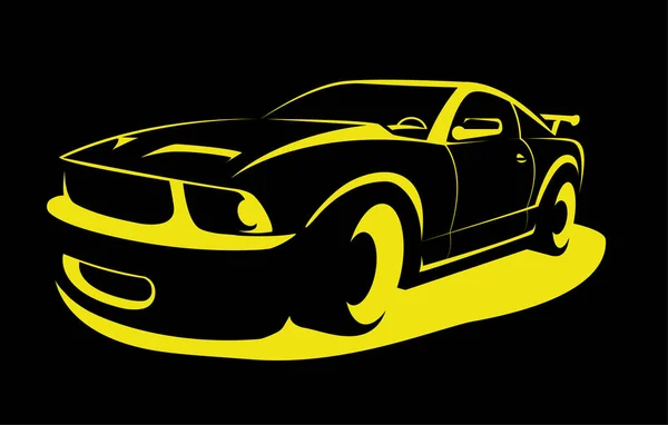 Imagen Silueta Coche Color Dorado Sobre Fondo Negro — Vector de stock