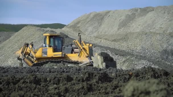 District Susumansky Russie Août 2019 Travaux Bulldozer Komatsu D375A Mine — Video