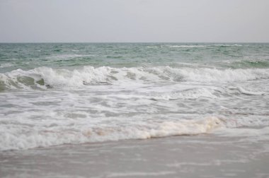 Deniz dalgası yakın, alçak görüş açısı.