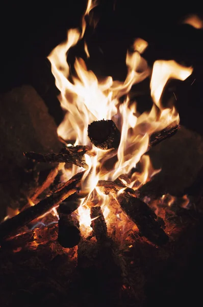 Fire wood brighly burning in furnace. Firewood burn in rural oven. Burning firewood in fireplace closeup. Fire and flames. Close up of burning fire wood in fireplace