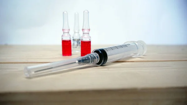 Medical Equipment Seen Image Syringe Syringe Stethoscope Black White Background — Stock Photo, Image