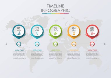 İş verisi görselleştirmesi. Soyut arkaplan şablonu için tasarlanmış zaman çizgisi bilgi simgeleri modern diyagram süreci teknolojisi dijital pazarlama veri sunum çizelgesi taşıyıcısı