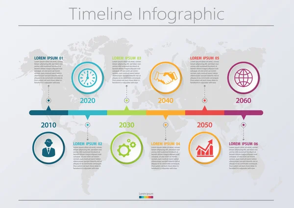 Visualização Dados Negócios Linha Tempo Ícones Infográficos Projetados Para Abstrato —  Vetores de Stock