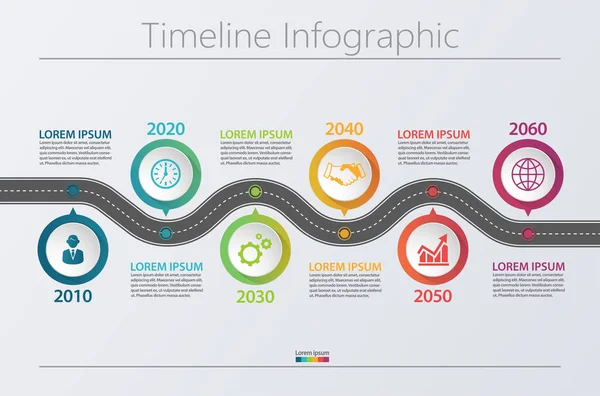 Pictogrammen Bedrijfs Van Routekaart Tijdlijn Infographic Ontworpen Voor Abstracte Achtergrond — Stockvector