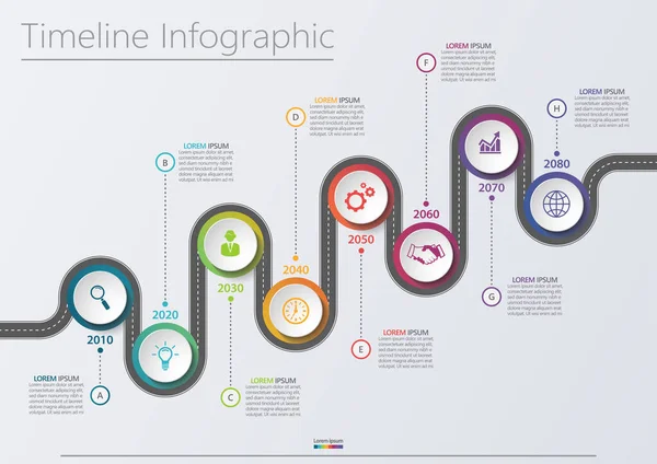 Iconos Infografía Línea Tiempo Hoja Ruta Negocios Diseñados Para Elemento — Archivo Imágenes Vectoriales