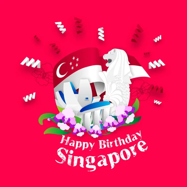 Carte de voeux Singapour Joyeux Anniversaire — Image vectorielle