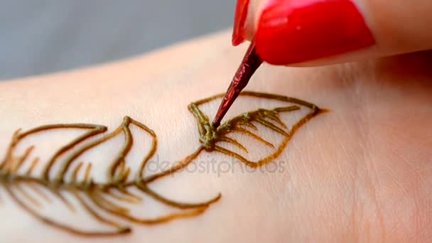 HD 1080 Peinture mehendi, henné gros plan 