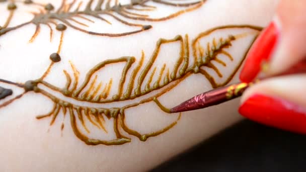 HD 1080 schilderij mehendi, henna closeup — Stockvideo