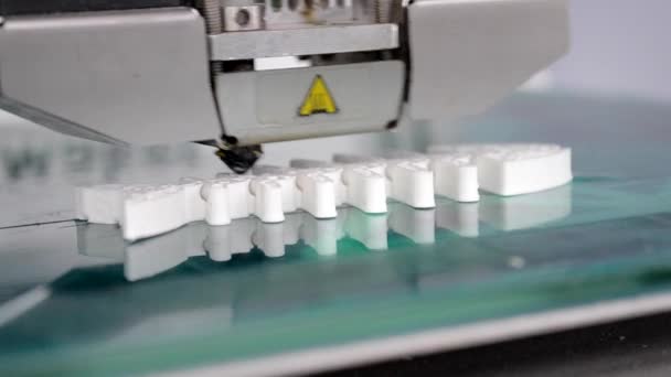 3D tiskárna pracuje a vytváří objekt z rozpáleného roztaveného plastu — Stock video