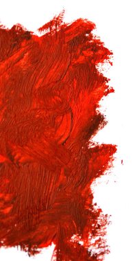 Beyaz kağıt üzerine yağlıboya kırmızı kalınfırça darbeleri.