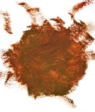 beyaz kağıt üzerine yağlıboya kahverengi kalınfırça darbeleri.