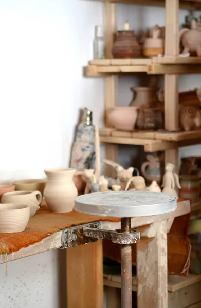 Pottery manufactory and potters wheel — Stock Photo, Image