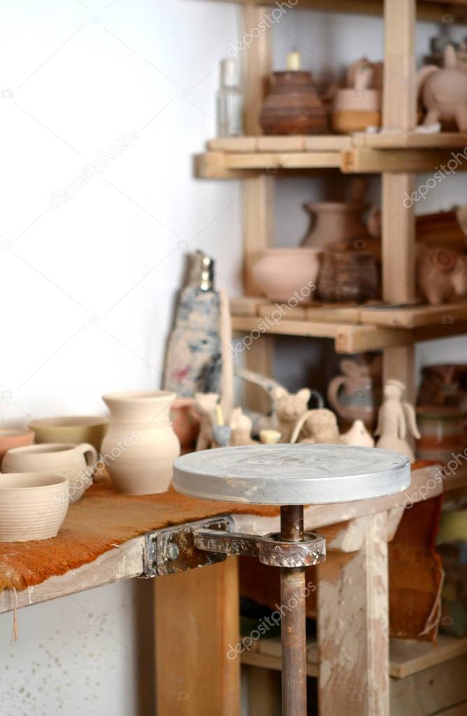 pottery manufactory and potters wheel