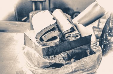 Heykel için kil adet eski vintage photo.cutting katmanları