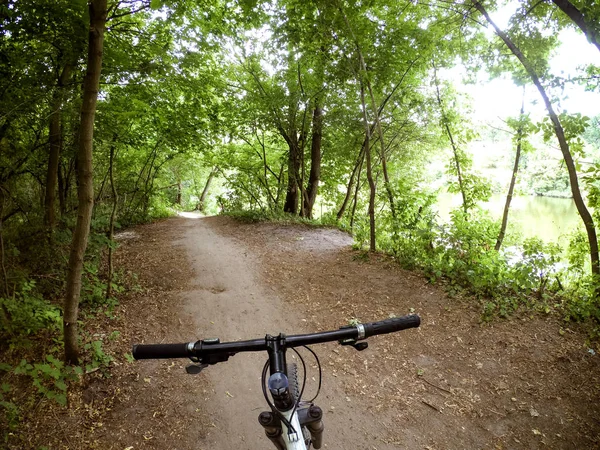 Ein Fahrrad steht auf einem Feldweg im Wald. — Stockfoto