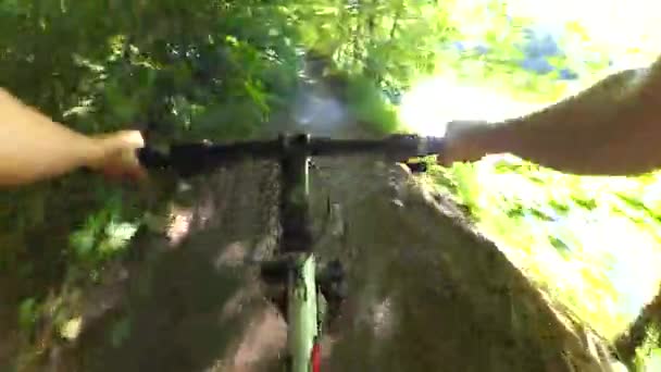 Man rides bicycle action camera — Stock Video