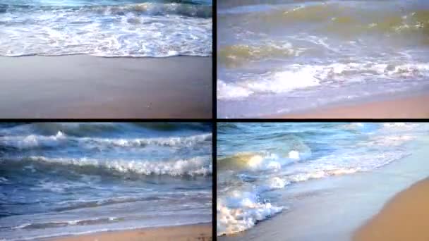 4 en 1. Fond sable vide et incident sur une vague, vue de dessus . — Video