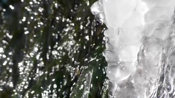 Upptining av is på kanten av ett vattenfall — Stockvideo