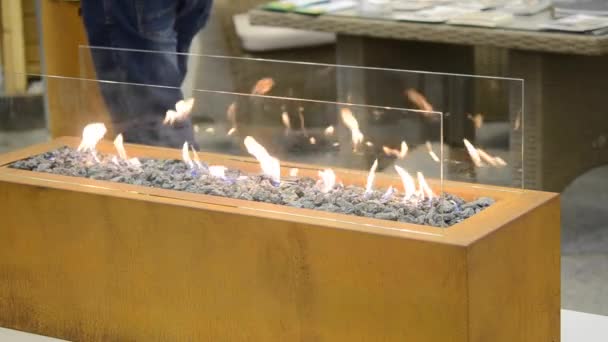 エタノール気体の現代バイオ fireplot 暖炉。生態学的なスマートします。 — ストック動画
