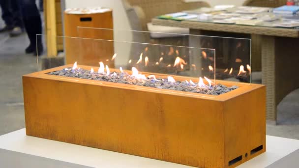 Modern bio fireplot fireplace on ethanol gas. Smart ecological — Stock Video