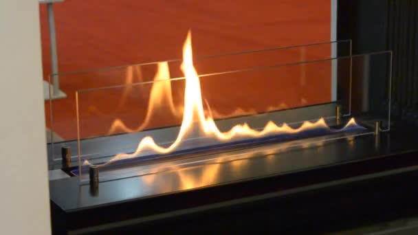 Moderne bio fireplot open haard op gas van ethanol. Smart ecologische — Stockvideo