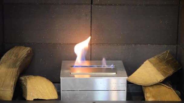 Moderne bio fireplot open haard op gas van ethanol. Smart ecologische — Stockvideo