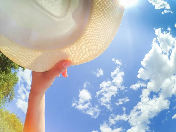 Hand hat sky cloud summer